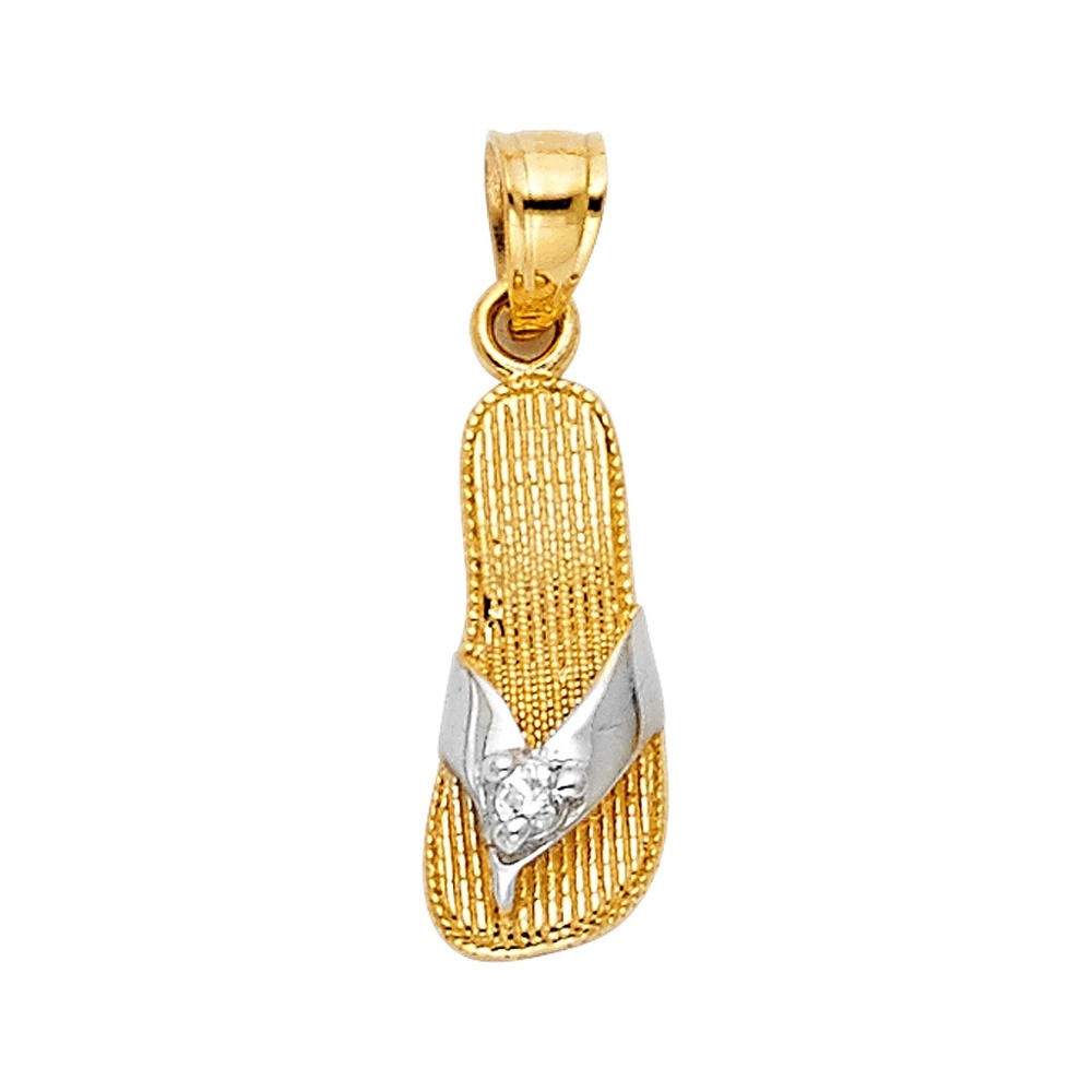 14K Two Tone  CZ Sandal Pendant